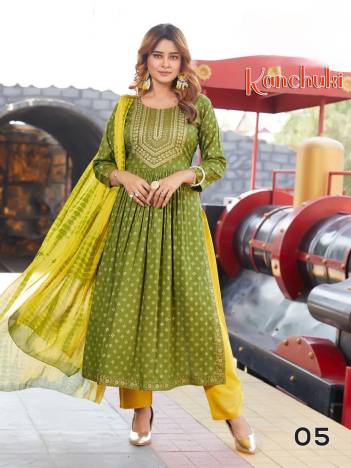 KANCHUKI BY MAHEK KURTIS TWO TONE SLUB GOLD PRINT SALWAR KAMEEZ  WHOLESALER IN SURAT